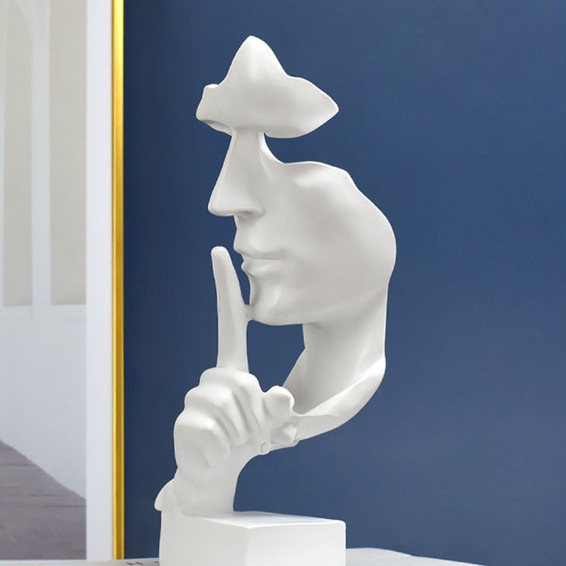 Thinker Statue,Silence is Gold Abstract Art Figurine Keep Silence Statue