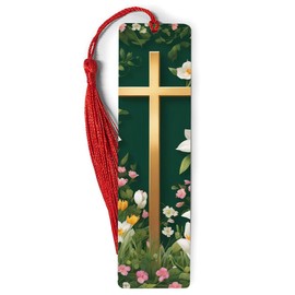 Generic Durable Metal Bookmark for Readers & Bookworms - Christian Cross Golden Floral Jesus, Pictoral