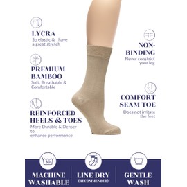 HUGH UGOLI Womens Soft Bamboo Dress Socks, Thin Crew Socks for Business, Trouser & Casual, Non-Binding & Breathable, 3 Pairs, Dark Beige, Shoe Size: 9-12