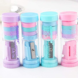 Guizhou Candy Color Pencil Sharpener With Erasers Kawaii Pencil Sharpener For Girls Gifts School Supplies