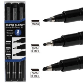 Super Black Permanent Fineliners Lettering & Calligraphy Set of 3-24 Pack