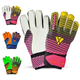 VIZARI Sports Saturn - Guantes de portero de f tbol para ni os, j venes y ni os, guantes de f tbol con agarre acolchado en la palma y protecci n de dedos, construcci n de corte plano (4, rosa)