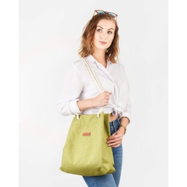 Bvani Large Women's Canvas Tote Bag with Pockets and Beach Handles - Shopper Bag - olive green, size: m