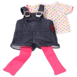 Götz 3402053 Kombination Latzhose Shorty - Jeanslatzhosen-Set Puppenbekleidung Gr. XL - 3-teiliges Bekleidungs- Zubehörset für Stehpuppen 45-50 cm