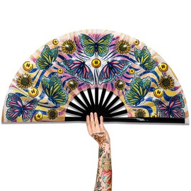 Raveahem UV Glow Rave Fan, Bamboo Folding Clack Hand Fan for Men Women (Butterfly, Large 13")