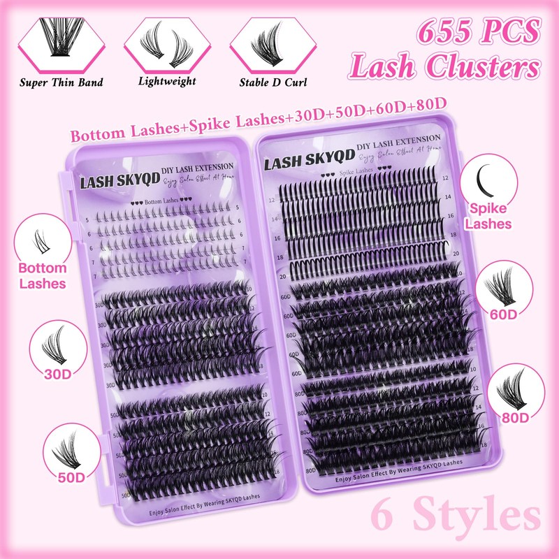 Lash Clusters Kit 3 Boxes 1925Pcs Wispy Eyelash Clusters 30D-150D/Bottom/Spiky