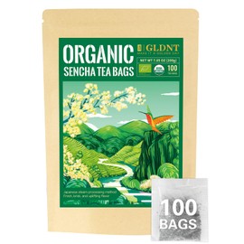 GLDNT Organic Sencha Tea Bags, Natural Organic Sencha Green Tea, Fresh & Smooth Flavor, Iced & Hot Tea, 100 Count