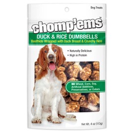 Chomp'ems Duck & Rice Dumbbells, 4 oz - Healthy, Protein Rich Treats for Dogs - Dog Chews — Limited Ingredients for Simple Wellness