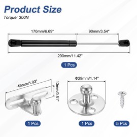 sourcing map 1Pcs Lid Support Hinges, 10 Inch 300N Gas Struts Heavy Duty Gas Spring Soft Close Lid Stay Hinges Lift Support with l Mounts for Tool Box Cabinet, Black