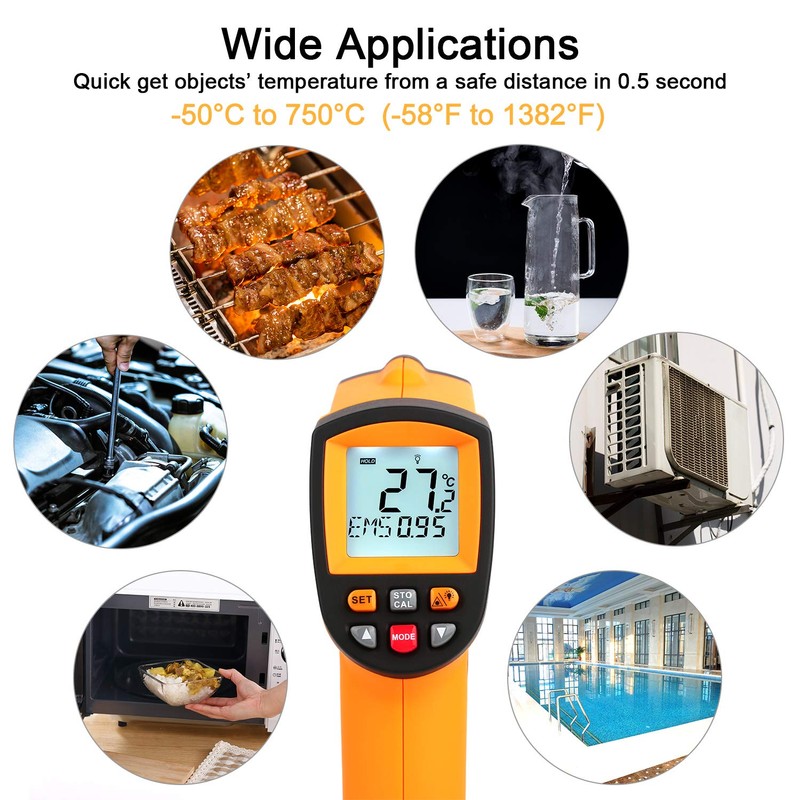 Digital Infrared Thermometer Highest Lowest Temperature Alarm Measurement from -50°C