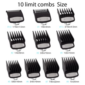 Guards Cutting Guides Professional Comb Set，10 Pcs Black Hair Cutting Guide Combs Set with Metal Clip Compatible with Most Wahl Clippers