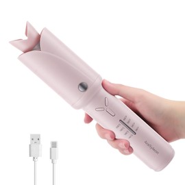 AraSyleon Cordless Curling Iron Automatic Hair Curler Rotating, Pink