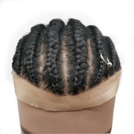 YANAHAIR Corncows Toupee for Men Braids hair pieces Mens Replacement System Lace Hairpiece Real Human Hair Breathable Lace Hair System (10x8,#1 Jet Black)