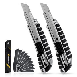 TECKWRAP Utility Knife, Retractable Box Cutter Heavy-Duty Knives for Cardboard, Drywall, Vinyl, Leather, carpet，Crafts, Office & Home Use, Quick Change Blade Razor Knife, 2-Pack with 10 Extra Blades