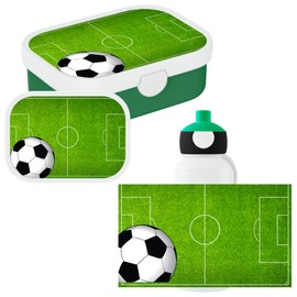Mepal - Campus Football Lunch Set - Set for Children with Pop-up Water Bottle & Lunch Box - Lunch Set for School or on the Go - Dishwasher Safe & BPA Free - 400 ml + 750 ml - Football - Football Field