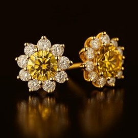 Aretes Flor de Moissanita para Mujer | Plata .925 Bañados en Oro Amarillo 18K | Elixir del Lujo | Certificado GRA | Joyería Fina y Exclusiva de Alta c