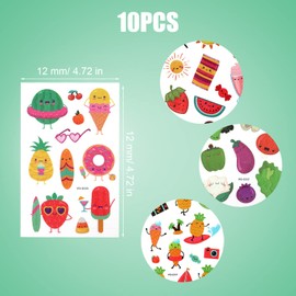 KINBOM 10 Sheets Temporary Fruit Tattoos for Kids, Fake Tattoo for Kids Waterproof Sweat Resistant Children Tattoo Temporary for Happy Birthday Children's Day Activity Decoration