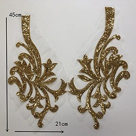 Yulakes Toppa ricamata in pizzo dorato con paillettes dorate, scollatura in pizzo, colletto elegante per abito da sposa, cucito, fai da te, decorazione per abiti da sposa, accessori di abbigliamento