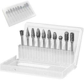 EUZUXU 10 Pieces Carbide Burr Set, Carbide Burrs with Double Cut, with 3 mm Shank, 6 mm Grinding Head, for Grinding, Carving, Metal Polishing, Engraving and Drilling
