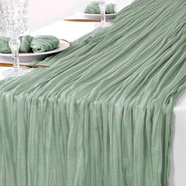 Easter Table Runner Cheesecloth 35x120 Inch 10 FT Rustic Boho Cheese Cloth Table Runner for Birthday Wedding Baby Shower Bridal Shower Sheer Gauze Centerpiece Spring Home Decorations(Sage Green)