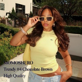 MOMOSHERO Chocolate Brown 3 Bundles with 13x6 Frontal Human Hair 18 20 22+18 Inch, 12A 100% Soft Glossy Remy Hair Color #4 Dark Brown Bundles Wavy and 13X6 HD Lace Frontal Closure Ear to Ear Free Part