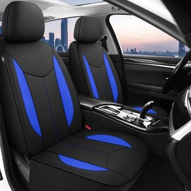 CAROMOP Waterproof Car Seat Cover Full Seats, Neoprene Seat Covers for Cars,Split Bench Compatible Car Interior Covers, Universal Fit Most Car Sedan Truck SUV(Black/Blue)
