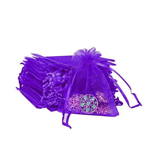 Boshen 100/200PCS Organza Gift Candy Sheer Bags Mesh Jewelry Pouches Drawstring Bulk for Wedding Party Favors Christmas 3"x4" 5"x7" (3" X 4"(200PCS), Purple)