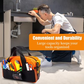 Small Tool Bag, Tool Organizer Bag – Canvas Wide-Mouth Tote – for Garage, Workshop, Home Improvement & Travel – fit for Men, Mechanics, Electricians, Carpenters & DIY Professionals(Orange, 16 Inch)