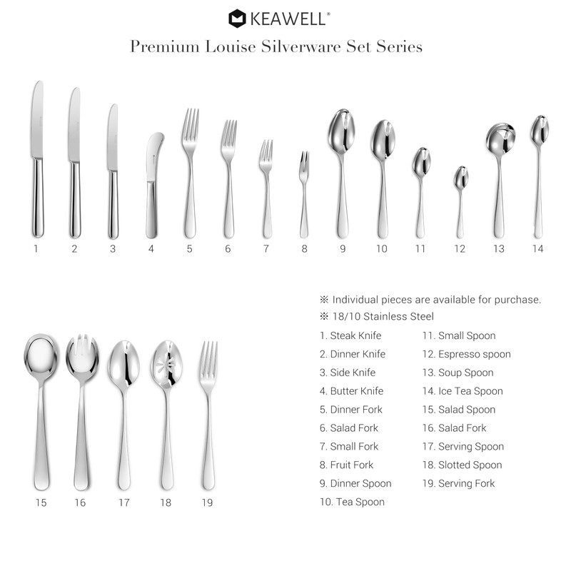 KEAWELL Premium 45-Piece Louise Silverware Set, 18/10 Stainless Steel, Service