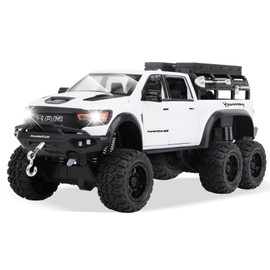 SASBSC 6X6 Toy Pickup Trucks for 3+ Year Old Boys 1/24 Diecast Pick up Truck Toy Cars with Light and Sound Metal Car Model Toys for Aged 3-12 Kids Birthday (White)