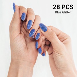 DUKASOU Semi Cured Gel Nail Strips, Dark Blue Sparkle | 28 pcs Gel Nail Strips Work with Any UV Lamp, Salon Quality UV Nails Stickers, Easy to Apply for Home Nails DIY