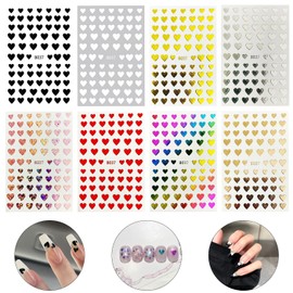 8 Colors Heart Nail Art Stickers Decals Valentines Day 3D Self-Adhesive Love Hearts Pegatinas Uñas Valentine Nail Supplies Nail Art Manicure Design Decoration DIY Accessories 8 Sheets