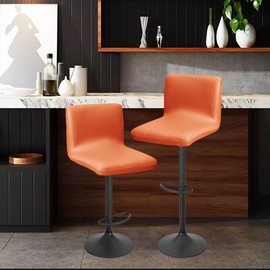 Bifaunvogel Waterproof PU Bar Stool Covers, Slipcovers, Counter Height, Orange, Set of 2, Stretch Fit, Easy Installation