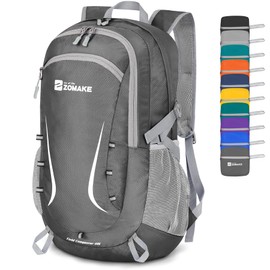 ZOMAKE 40L Foldable Backpack Lightweight Rucksack,Packable Small Backpacks Water Resistant for Travel Hiking Camping Walking Men Women(Medium Gray)