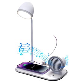 Reithall 3 in 1 Multifunctional Led Desk Lamp, Dimmable Light Table Lamp with Wireless Charging, Desk Lamp with Bluetooth Speaker, Reading Light, Bedside Lamp, Desk Lamps for Home Office, White