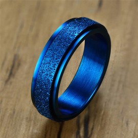 PAURO Women's Stainless Steel Blue Plated Sandblast Finish Lucky Spinner Worry Ring Band 6MM Size 6