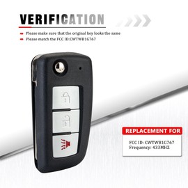 BestKeys 3 Button Keyless Entry Remote Control Replacement for 2014-2017 Nissan Rogue S CWTWB1G767 Frequency: 433MHZ (one Pack)