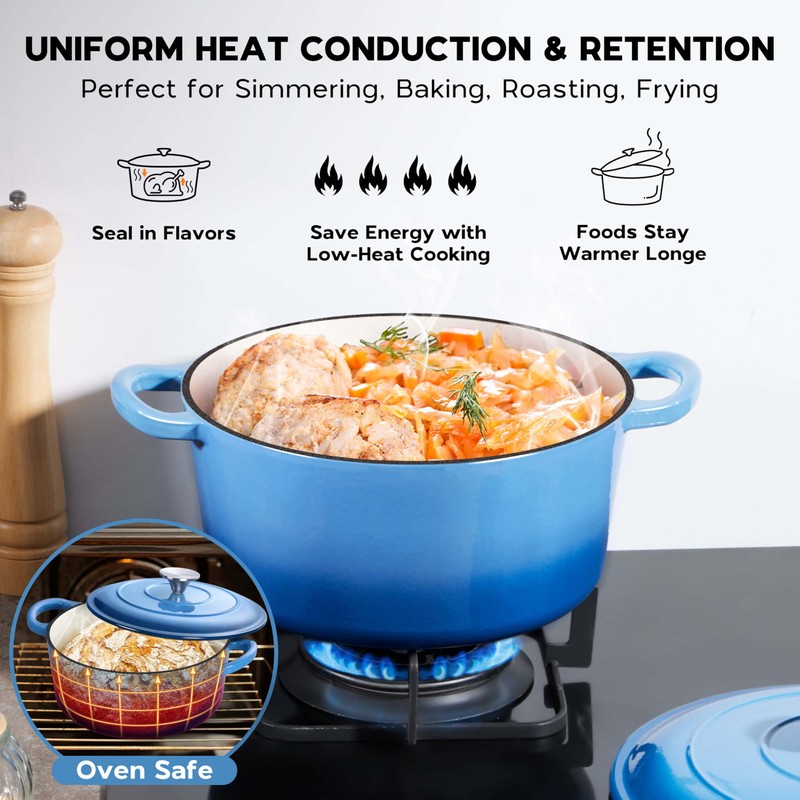 Onader 6QT Enameled Cast Iron Dutch Oven Pot with Lid,
