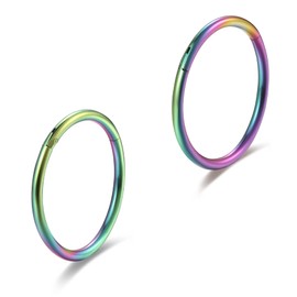 Lantine 18 gauge Small Nose Rings Hoops Grade 23 Titanium Rainbow Hinged Seamless Rings Clicker Sleeper Top Cartilage Daith Rook Snug Tragus Piercing Hoop Earrings 1/4 inch