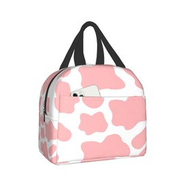 Insulated Lunch Box Reusable Lunch Bag, Cooler Lunch Tote Bag for Women Men Picnic Office Work, Pink Strawberry Cow
