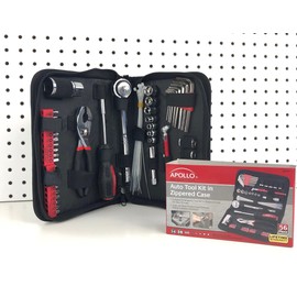 Apollo Tools 56 Piece Compact Metric Auto Tool Set in Zippered Case, Small Mechanic Tool Set for Car Emergency, Motorcycle Repair on the Road, Great for Travel Tool Needs - Red - DT9775