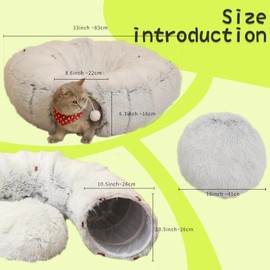 Warmer Plush Cat Play Tunnel Grey With Cat Bed For Indoor Cats Soft Plush Material Tubular Playground Toys Collapsible Multifunctional Cat Toys For Small Medium Large Cat Puppy Cat Play Tunnels （Grey）