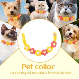 Cat Dog Collar with Flower Safety XS Puppy Collar Crochet Floral Kitten Collars for Party Daily Decorations Pet Gifts, Yellow and Pink