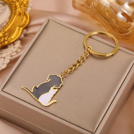 Dreamtimes Cute Cat Keychain Dog keychains for Women Man Cute Bag Car Keyring Stainless Steel Keyring Black Cat Keychain (Dog-Gold)