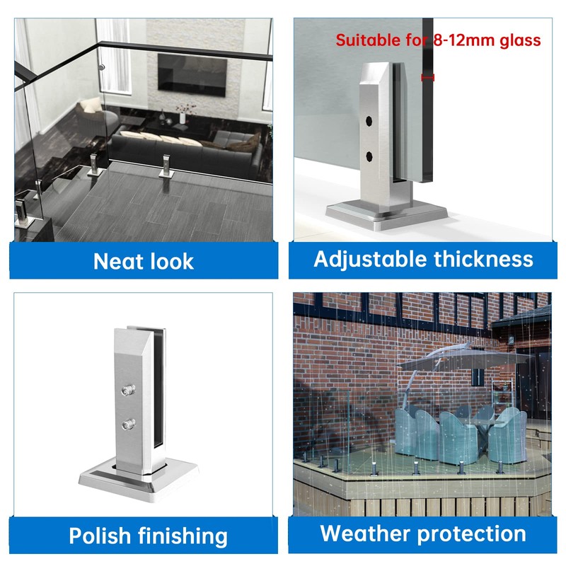 Muzata 1Pack Brushed Glass Railing Spigot Clamp Rectangle Stainless Steel