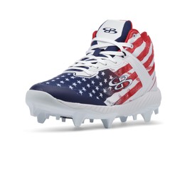 Boombah Victor Men's USA Patriot Molded Mid Cleat White/Navy/Red - Size 6