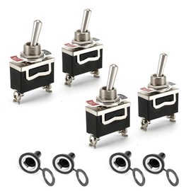 Toggle Switch 10A/12VDC, 6A/24VDC, ON/OFF Rocker Switch with Metal Lever, 4 Pieces SPST 2-pin Rocker Toggle Switch with Waterproof Protective Cap, for Installation in Homes, Cars and Electrical