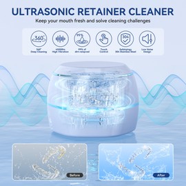 Ultrasonic Retention Cleaner,45kHzRetainer Cleaner Machine for Denture, Mouth Guard, Night Guard, Aligner, Braces, Toothbrush Head & Jewelry,245ML Dental Cleaning Pod