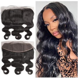 Body Wave Frontal 13x4 Lace Human Hair Closure 10 Inch Ear To Ear Closure Free Part Pre Plucked With Baby Hair 150% Density Brazilian Real Remy Human Hair Natural Color