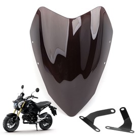 Mokuo Dark Brown Nearly Black Motorcycle Windshield Fit for Honda grom MSX125 2013-2016 Windscreen Come with Mounting Bracket Blue Installation Clips